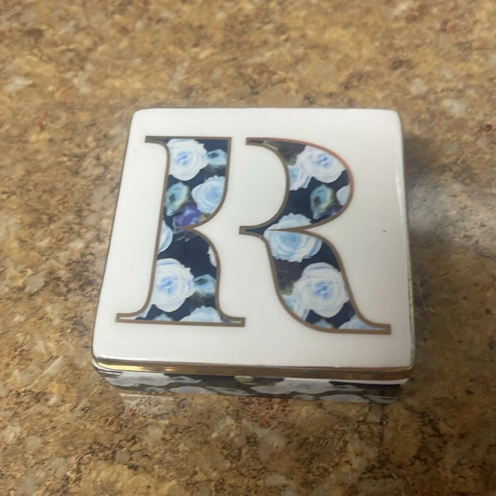 Anthropologie Monogram Lidded Jewelry Box